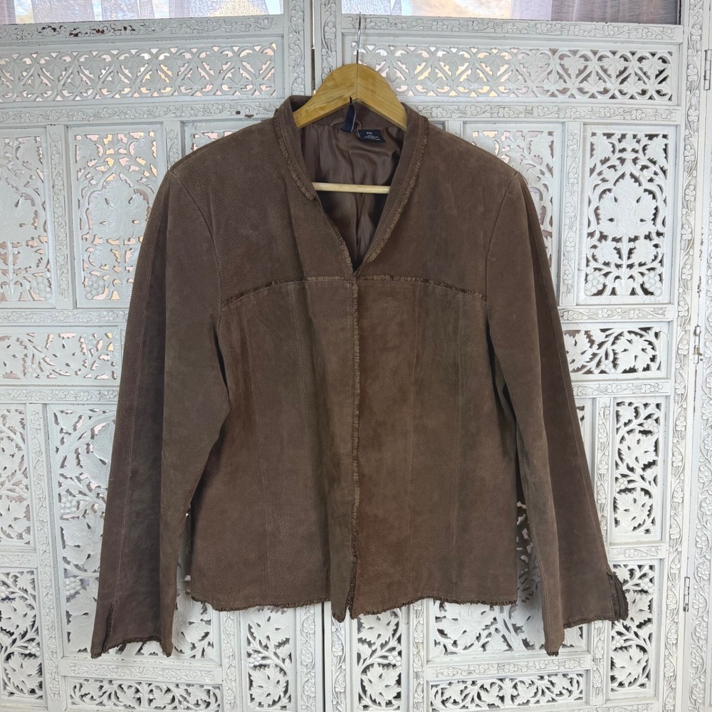 Chocolate Brown Suede Leather Jacket Sz Womens PXLarge‎ Retro Boho Hippie
